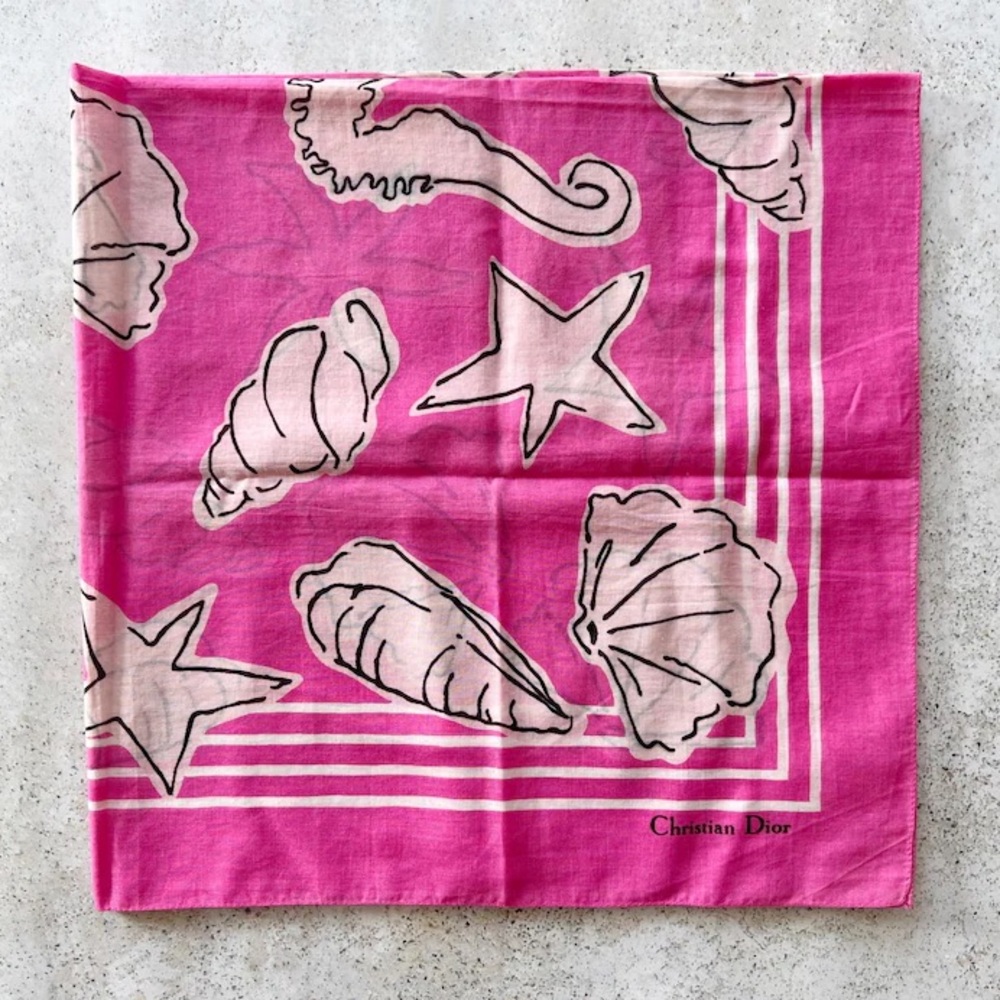CHRISTIAN DIOR Cotton Scarf Wrap Shawl Beach Shells - Picture 5 of 6